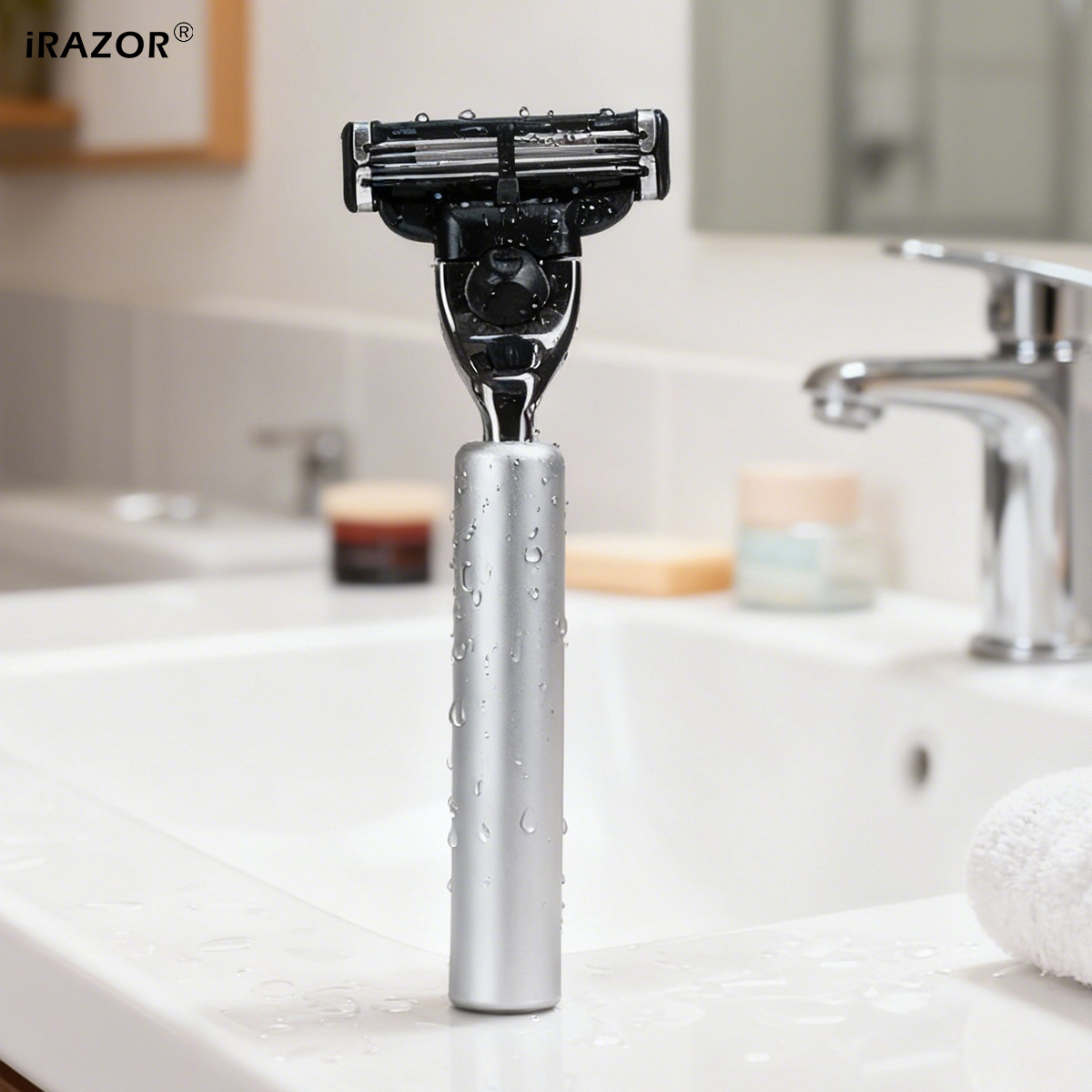 Men'S Grooming Blade - iRAZOR クラシック メンズひげ剃り アルミハンドル付き 3層マッハ3ブレード 脱毛シェーバー