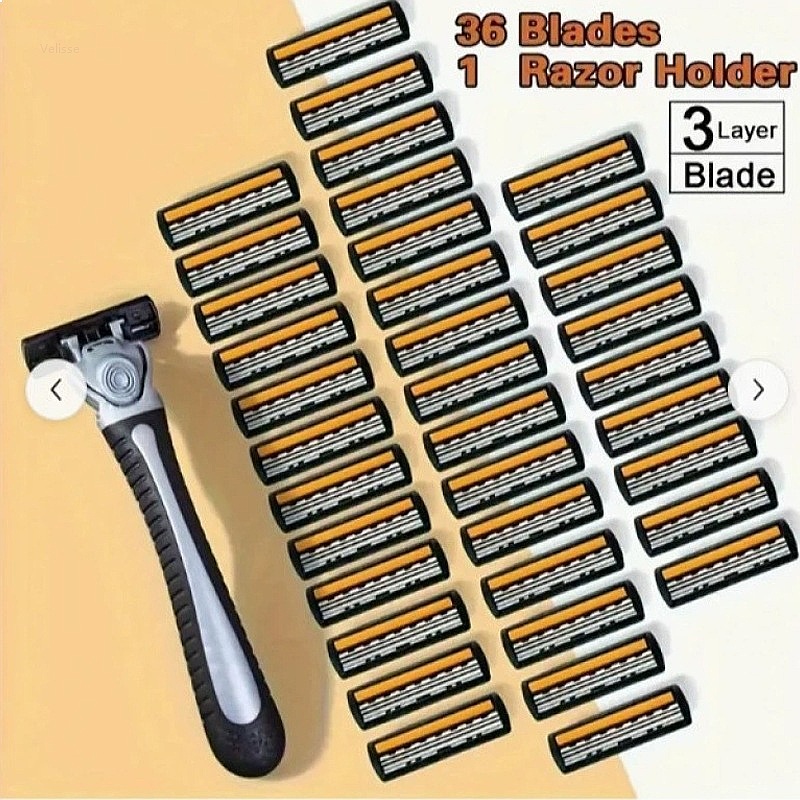 Men'S Grooming Blade - プレミアム3層式手動かみそり 男性用 ステンレス鋼交換刃 シェービングカートリッジ スムーズグルーミングツール ギフトセット