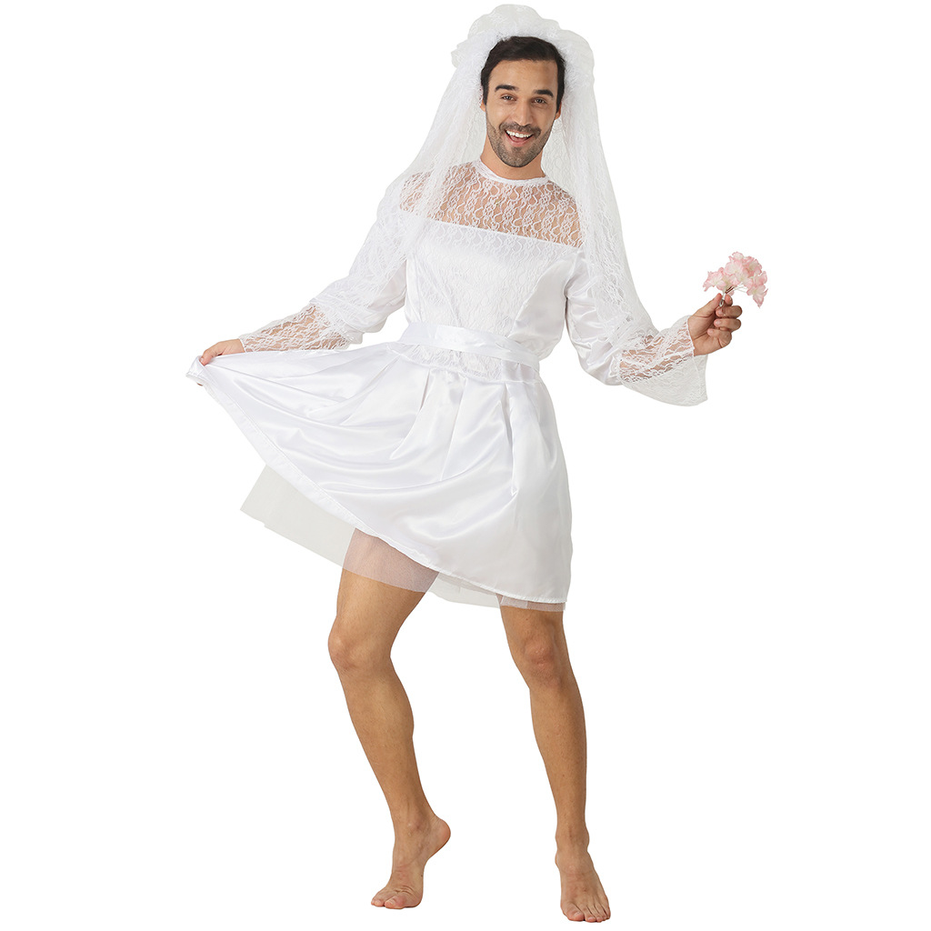 Men'S Grooming For Wedding - バチェラーパーティーコスチューム男性用ウェディングドレス新郎スーツ面白い花嫁衣装ステージパフォーマンス衣装パーティー用品