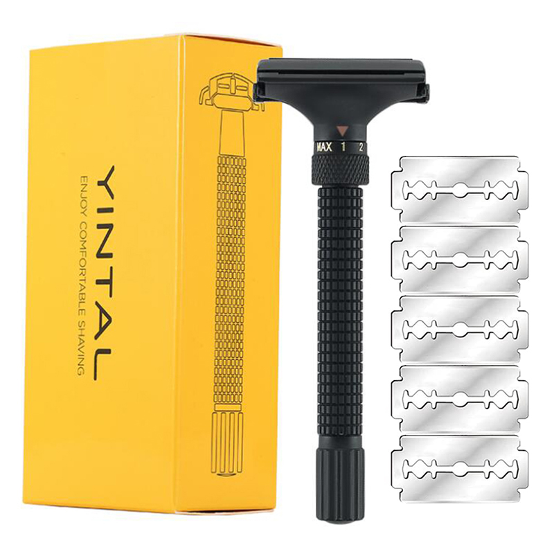 Men'S Grooming Blade - 調整可能な精密メンズカミソリ - 両刃安全バタフライ真鍮メタルハンドル、ひげと口ひげのグルーミング用、5枚刃付き