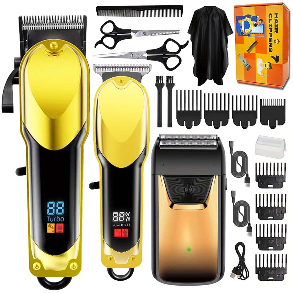 Men'S Grooming Accessories Kit - 男性用プロフェッショナルバリカンセット、LCDディスプレイ付き充電式コードレスヘアトリマー、1個入り/2-in-1/3-in-1グルーミングキット（フォイルシェーバー＆T字型トリマー付き）、アクセサリー付き理髪用バリカン