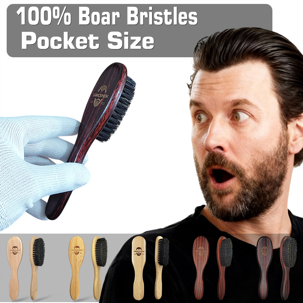 Men'S Grooming Pictures - 男性用ミニ猪毛ひげブラシ – レトロな木製ハンドル、グルーミング＆スタイリング用のポータブルポケットひげブラシ