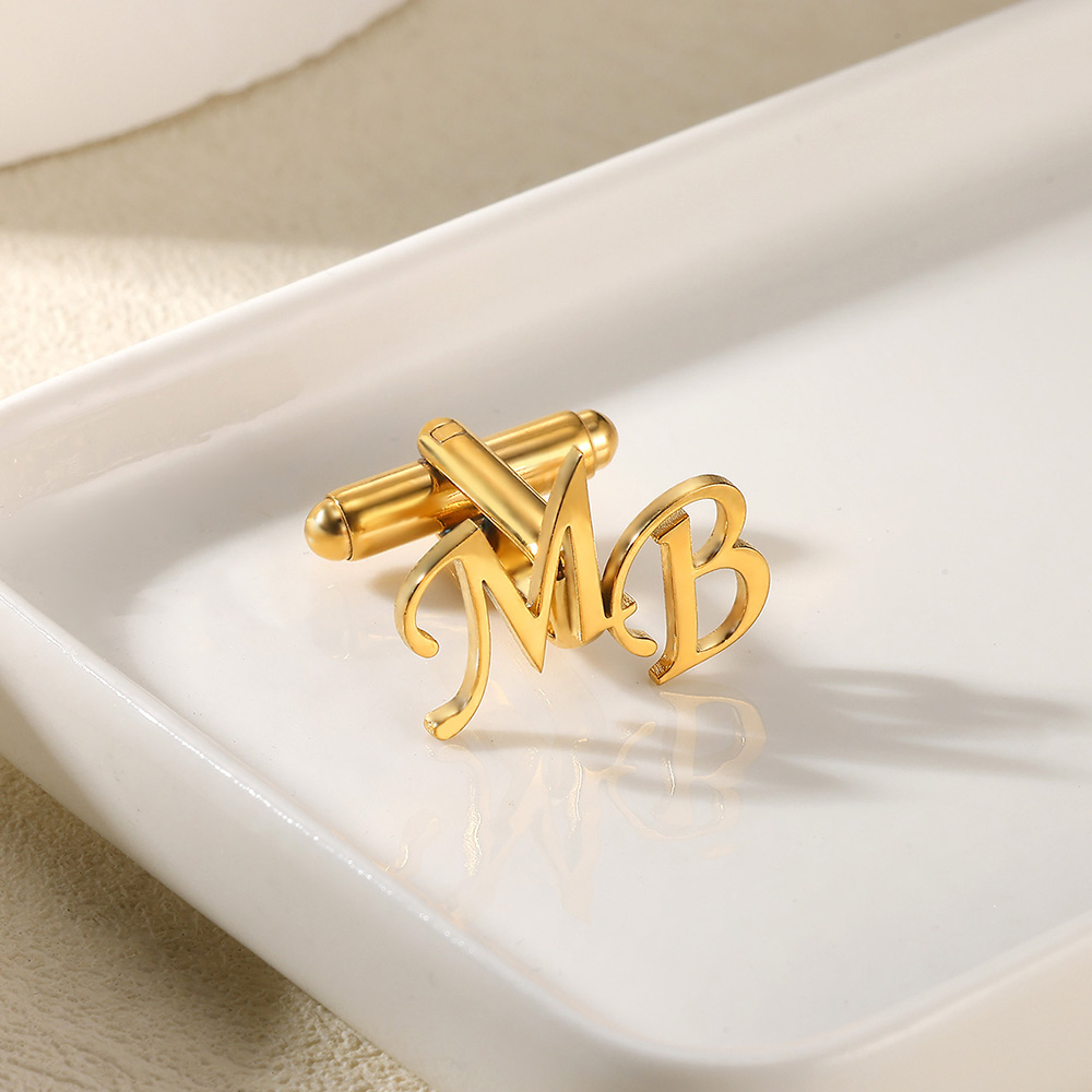 カスタマイズされた頭文字カフス男性用ゴールドカラーステンレス - Men'S Grooming For Wedding のレビューと価格